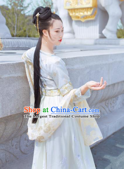 Traditional Chinese Tang Dynasty Court Lady Replica Costumes Ancient Palace Princess White Hanfu Dress for Women