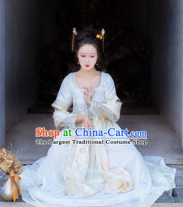 Traditional Chinese Tang Dynasty Court Lady Replica Costumes Ancient Palace Princess White Hanfu Dress for Women