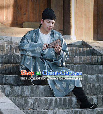 Traditional Chinese Tang Dynasty Merchant Replica Costumes Ancient Male Civilian Grey Robe for Men