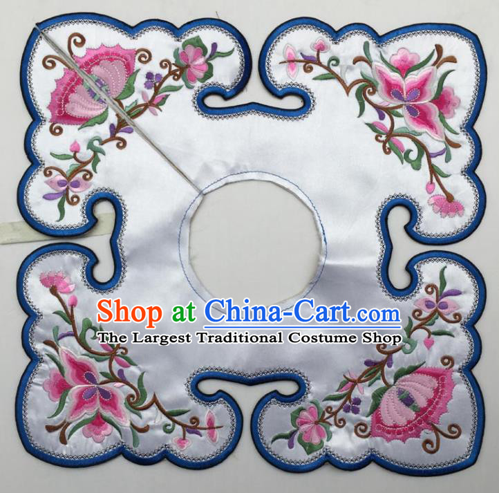 Chinese Traditional Embroidery Flowers White Shoulder Accessories National Embroidered Cloud Patch