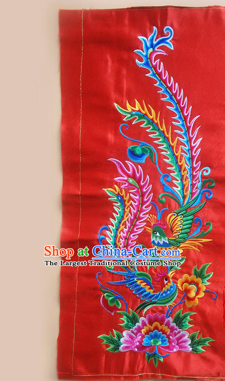 Chinese Traditional Embroidered Phoenix Peony Red Applique National Dress Patch Embroidery Cloth Accessories