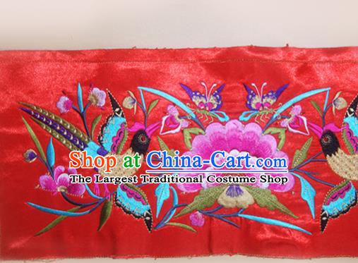 Chinese Traditional Embroidered Phoenix Peony Red Applique National Dress Patch Embroidery Cloth Accessories