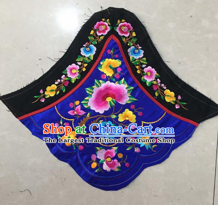 Chinese Traditional Embroidered Peony Royalblue Stomachers Applique National Dress Patch Embroidery Cloth Accessories