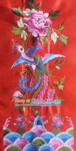 Chinese Traditional Embroidered Phoenix Peony Red Applique National Dress Patch Embroidery Cloth Accessories