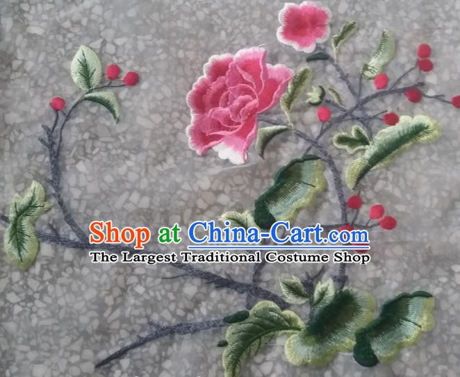 Chinese Traditional Embroidered Pink Peony Applique National Dress Patch Embroidery Cloth Accessories