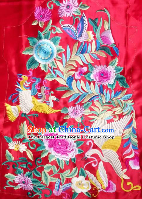 Chinese Traditional Embroidered Peony Crane Chrysanthemum Red Applique National Dress Patch Embroidery Cloth Accessories