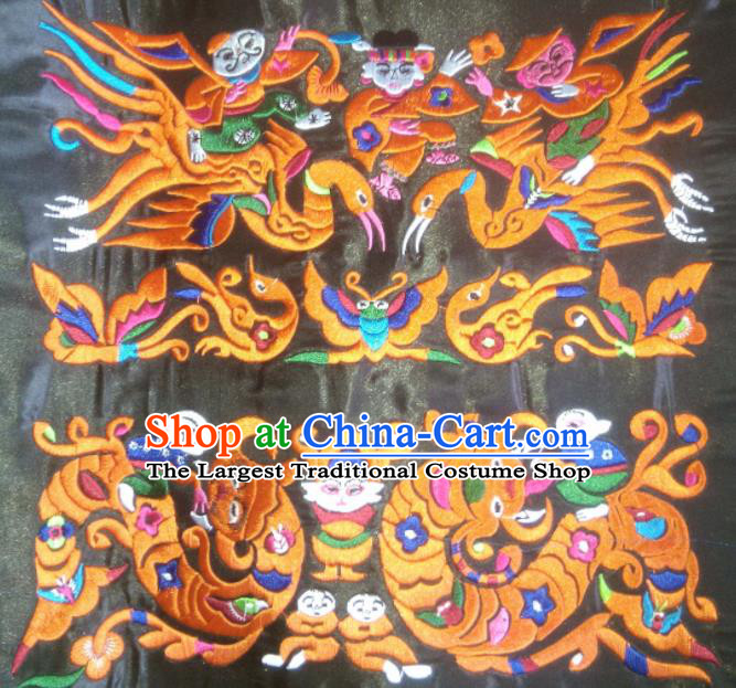 Chinese Traditional Embroidered Golden Phoenix Applique National Dress Patch Embroidery Cloth Accessories