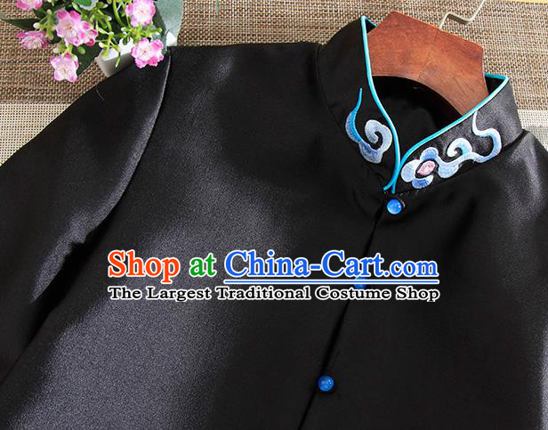 Chinese Traditional Tang Suit Embroidered Dragon Black Jacket National Costume Qipao Upper Outer Garment for Women