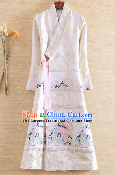 Chinese Traditional Tang Suit White Brocade Cheongsam National Costume Qipao Dress for Women