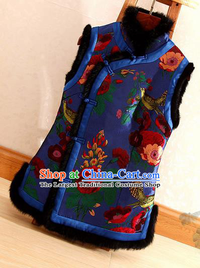 Chinese Traditional Embroidered Blue Vest National Dress Embroidery Waistcoat for Women