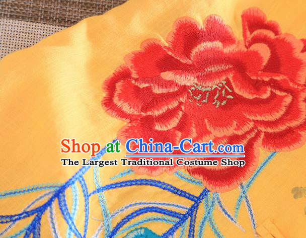 Chinese Traditional Embroidered Phoenix Peony Yellow Cheongsam National Costume Qipao Dress for Women
