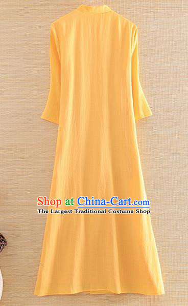 Chinese Traditional Embroidered Phoenix Peony Yellow Cheongsam National Costume Qipao Dress for Women