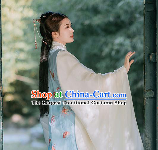 Traditional Chinese Ming Dynasty Court Lady Historical Costumes Blue Vest Ancient Palace Princess Hanfu Dress for Women