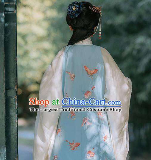Traditional Chinese Ming Dynasty Court Lady Historical Costumes Blue Vest Ancient Palace Princess Hanfu Dress for Women