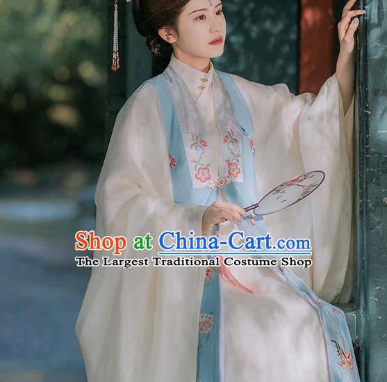 Traditional Chinese Ming Dynasty Court Lady Historical Costumes Blue Vest Ancient Palace Princess Hanfu Dress for Women