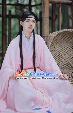 Traditional Chinese Ming Dynasty Scholar Historical Costumes Ancient Civilian Pink Hanfu Clothing for Men