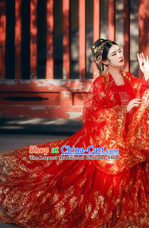 Traditional Chinese Tang Dynasty Wedding Red Hanfu Dress Ancient Court Princess Historical Costumes for Women