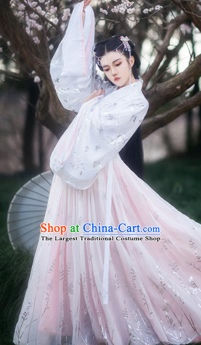 Traditional Chinese Jin Dynasty Princess Pink Hanfu Dress Ancient Court Lady Historical Costumes for Women