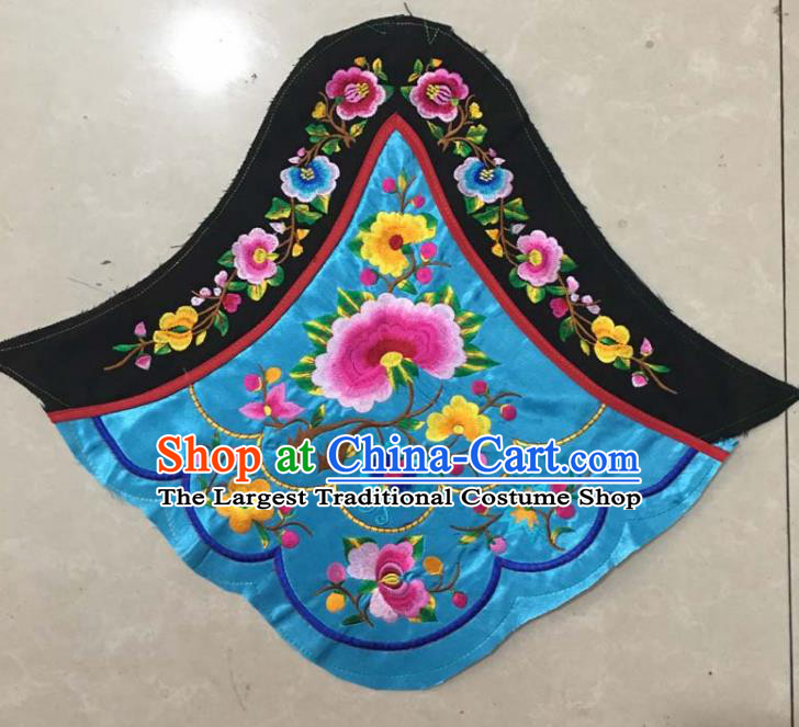 Chinese Traditional Embroidered Peony Blue Stomachers Applique National Dress Patch Embroidery Cloth Accessories