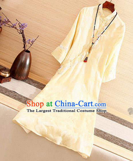 Traditional Chinese National Embroidered Yellow Qipao Dress Tang Suit Cheongsam Costume for Women