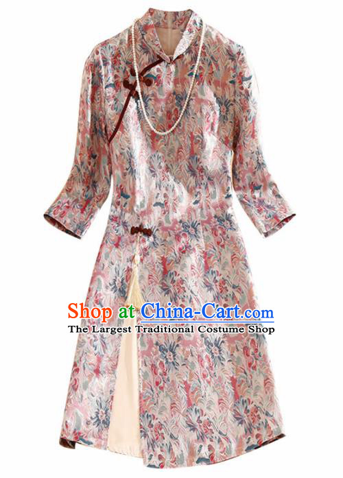 Traditional Chinese National Pink Brocade Qipao Dress Tang Suit Cheongsam Costume for Women
