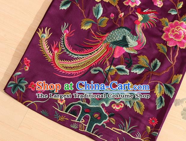 Traditional Chinese National Embroidered Phoenix Peony Purple Qipao Dress Tang Suit Cheongsam Costume for Women