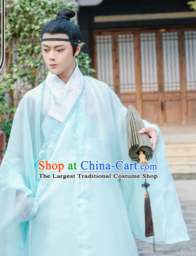 Traditional Chinese Ming Dynasty Nobility Childe Green Robe Ancient Taoist Priest Historical Costumes for Men