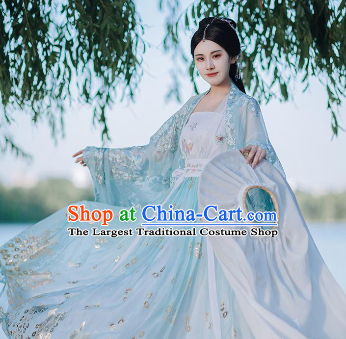 Traditional Chinese Tang Dynasty Nobility Lady Green Hanfu Dress Ancient Royal Princess Historical Costumes for Women