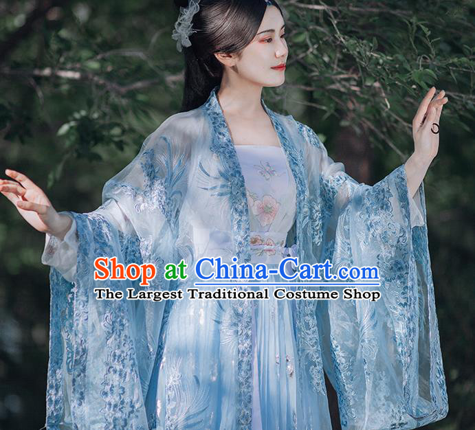 Traditional Chinese Tang Dynasty Court Infanta Blue Hanfu Dress Ancient Royal Princess Historical Costumes for Women