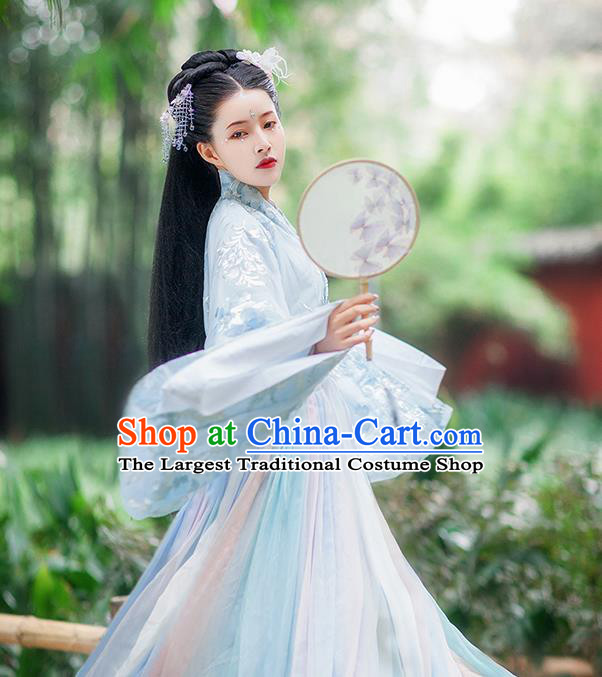 Traditional Chinese Jin Dynasty Imperial Consort Blue Hanfu Dress Ancient Royal Princess Historical Costumes for Women