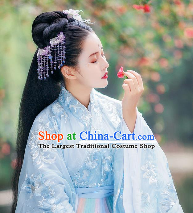 Traditional Chinese Jin Dynasty Imperial Consort Blue Hanfu Dress Ancient Royal Princess Historical Costumes for Women