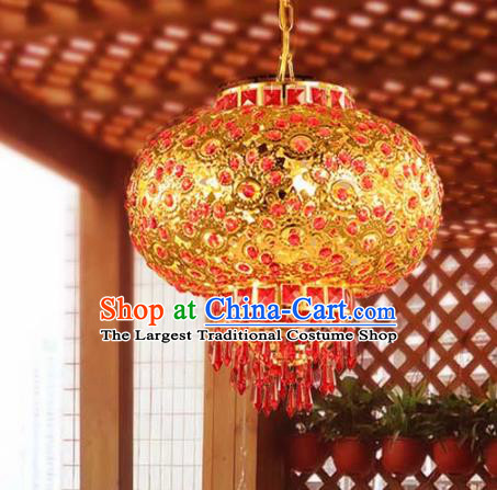 Chinese Traditional New Year Golden Round Palace Lantern Handmade Hanging Lantern Asian Ceiling Lanterns Ancient Lamp