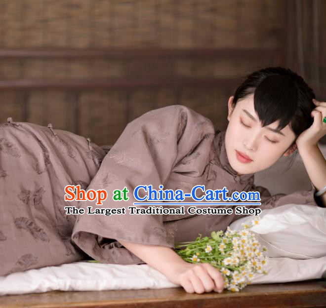 Traditional Chinese Khaki Silk Qipao Dress National Tang Suit Cheongsam Costume for Women