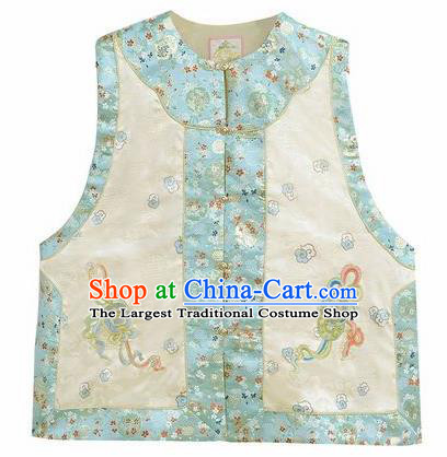 Chinese Traditional Qing Dynasty Embroidered Beige Vest National Costume Tang Suit Waistcoat for Women
