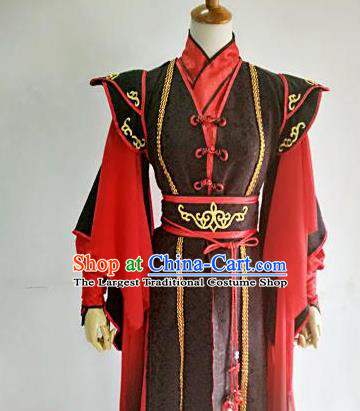 Chinese Traditional Cosplay Crown Prince Red Costume Ancient Taoist Swordsman Hanfu Clothing for Men