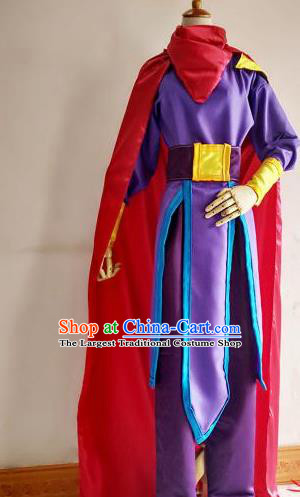 Chinese Traditional Cosplay Young Hero Purple Costume Ancient Swordsman Hanfu Clothing for Men