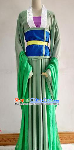 Chinese Traditional Cosplay Goddess Green Costume Ancient Court Maid Hanfu Dress for Women
