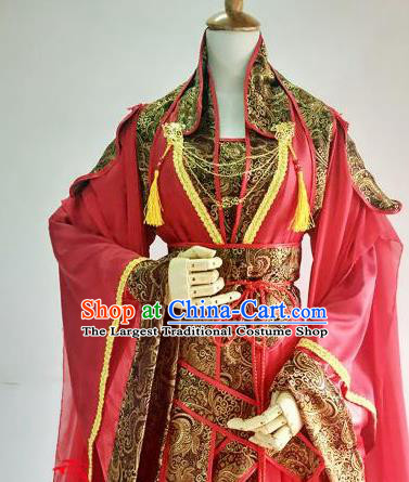 Chinese Traditional Cosplay Court Queen Red Costume Ancient Imperial Empress Hanfu Dress for Women