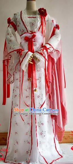 Chinese Traditional Cosplay Court Princess White Costume Ancient Imperial Empress Hanfu Dress for Women