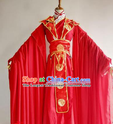 Chinese Traditional Cosplay Prince Wedding Red Costume Ancient Swordsman Hanfu Clothing for Men