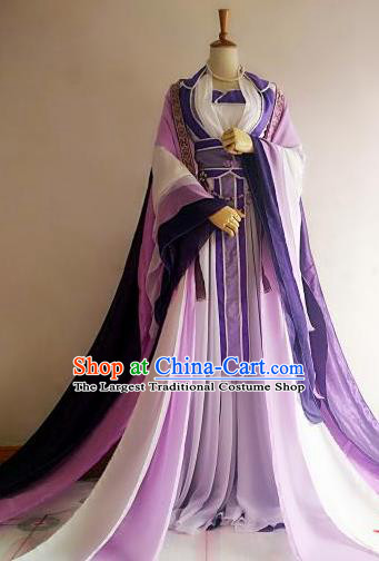 Chinese Traditional Cosplay Court Lady Costume Ancient Royal Princess Purple Hanfu Dress for Women