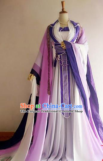 Chinese Traditional Cosplay Court Lady Costume Ancient Royal Princess Purple Hanfu Dress for Women