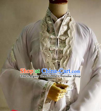 Chinese Traditional Cosplay Crown Prince Costume Ancient Taoist Swordsman White Hanfu Clothing for Men