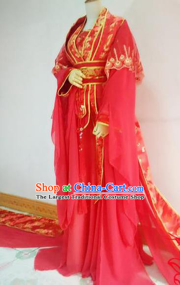 Chinese Traditional Cosplay Court Lady Red Costume Ancient Royal Princess Wedding Hanfu Dress for Women