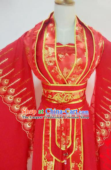 Chinese Traditional Cosplay Court Lady Red Costume Ancient Royal Princess Wedding Hanfu Dress for Women