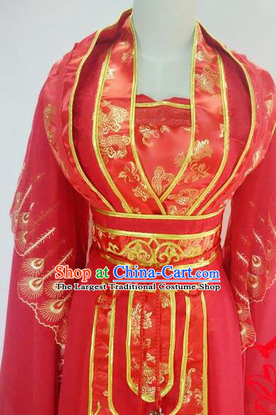 Chinese Traditional Cosplay Court Lady Red Costume Ancient Royal Princess Wedding Hanfu Dress for Women