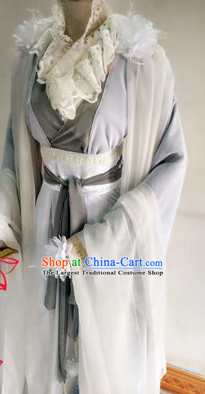 Chinese Traditional Cosplay Swordswoman Grey Costume Ancient Royal Princess Hanfu Dress for Women