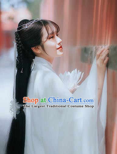 Traditional Chinese Ming Dynasty Taoist Nun White Hanfu Dress Ancient Royal Princess Historical Costumes for Women