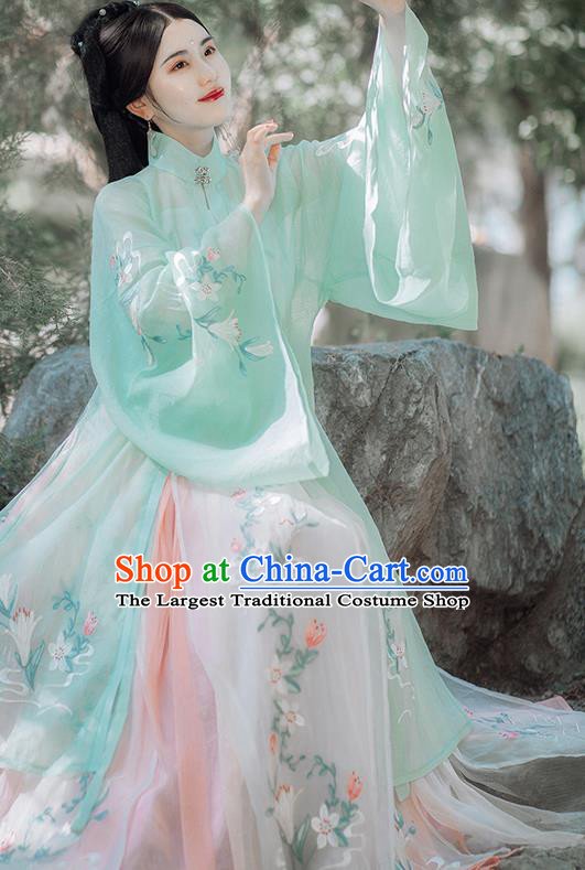 Traditional Chinese Ming Dynasty Palace Lady Green Hanfu Dress Ancient Court Princess Historical Costumes for Women