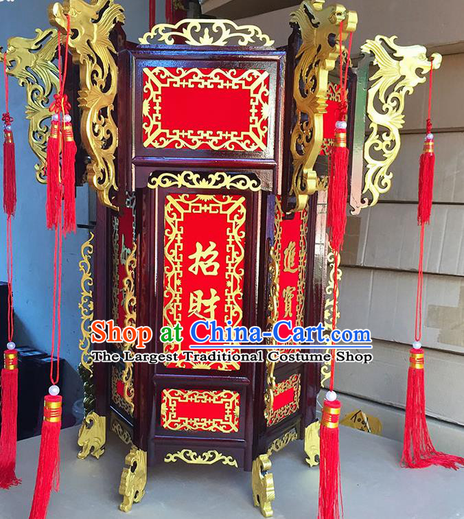 Chinese Traditional New Year Golden Dragon Wood Palace Lantern Asian Handmade Lantern Ancient Lamp